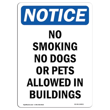 OSHA Notice Sign, No Smoking No Dogs Or Pets Allowed, 14in X 10in Decal